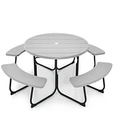 8-Person Outdoor Picnic Table and Bench Set with Umbrella Hole