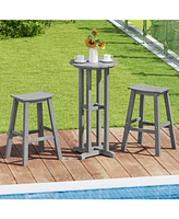 Round Bar Table Patio Hdpe Bar Height Dining Table with Slatted Tabletop