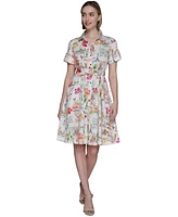 Karl Lagerfeld Paris Petite Short-Sleeve Multi-Print Shirtdress