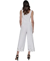 Karl Lagerfeld Paris Petite Mid-Rise Cutout-Flower Pants