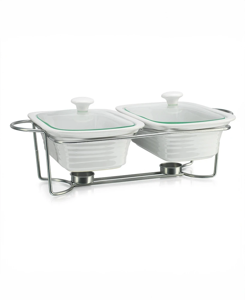 Godinger White Rectangle Double Porcelain Baker With Stand