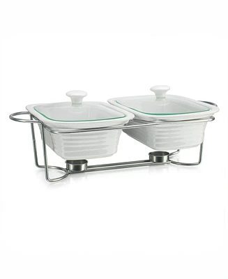Godinger White Rectangle Double Porcelain Baker With Stand