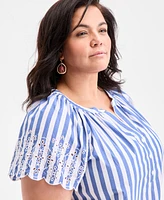 Style & Co Plus Size Striped Flutter-Sleeve Top, Exclusively at Macy's