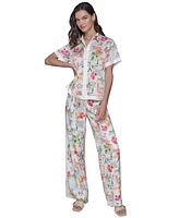 Karl Lagerfeld Paris Petite Short-Sleeve Multi-Print Camp Shirt