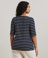 Lauren Ralph Plus Striped Cotton Boatneck T-Shirt