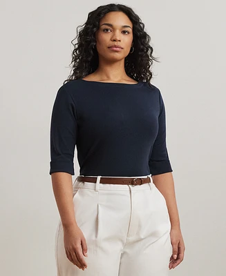 Lauren Ralph Plus Cotton-Blend Boatneck Top