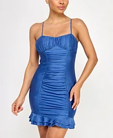 City Studios Juniors' Ruched Ruffled Bodycon Dress
