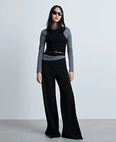 Mango Women's Decorative Seams Wide Leg Pants
