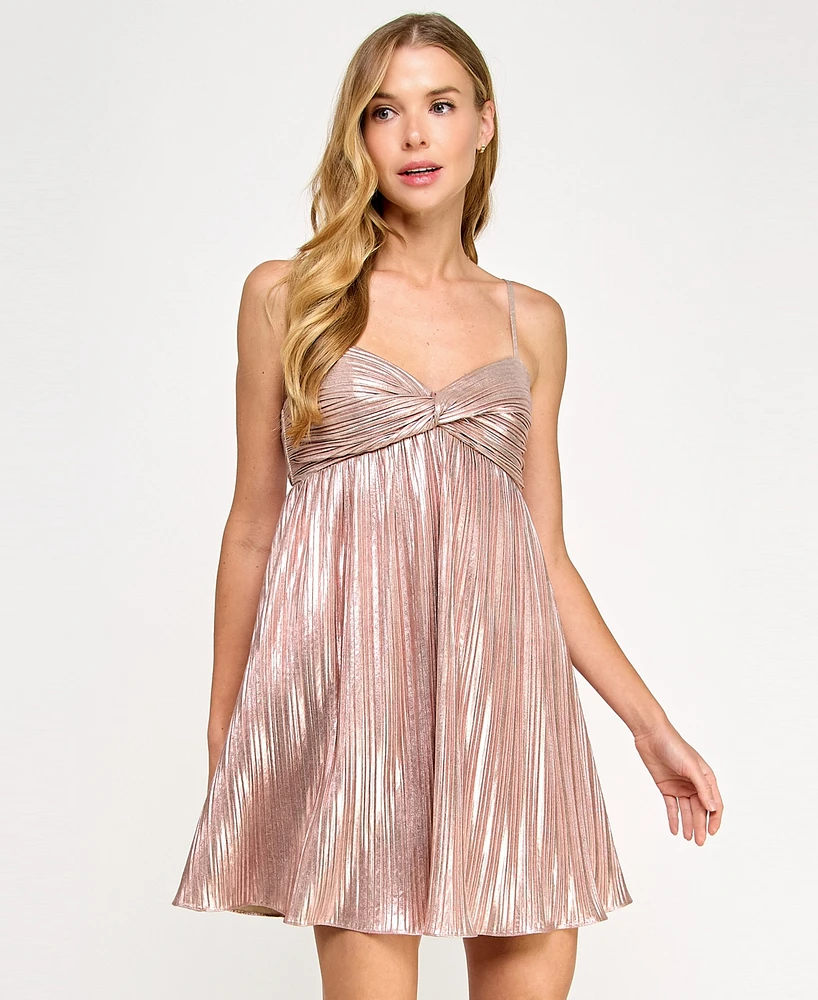Seni & Cade Juniors' Metallic Pleated Fit Flare Dress