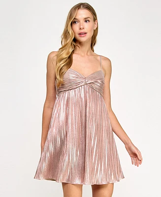 Seni & Cade Juniors' Metallic Pleated Fit Flare Dress