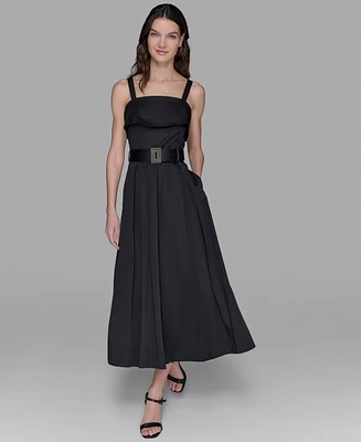 Karl Lagerfeld Paris Women's Square-Neck Belted Fit & Flare Dress