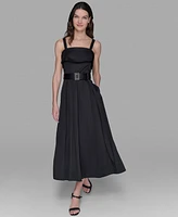 Karl Lagerfeld Paris Women's Square-Neck Belted Fit & Flare Dress