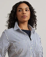 Lauren Ralph Plus Stripe Roll Tab Button-Down Shirt