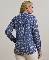 Lauren Ralph Plus Classic-Fit Floral Cotton Voile Shirt