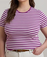 Lauren Ralph Lauren Plus Size Striped Stretch Cotton Crewneck Tee