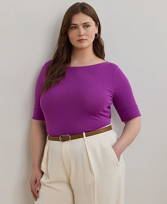 Lauren Ralph Plus Stretch Cotton Boatneck Top