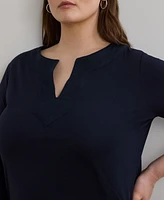 Lauren Ralph Plus Cotton Jersey Three-Quarter-Sleeve Tunic