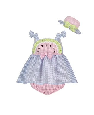Blueberi Boulevard Baby Girls Multi Seersucker Watermelon Sunsuit and Hat Set