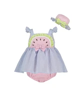 Blueberi Boulevard Baby Girls Multi Seersucker Watermelon Sunsuit and Hat Set