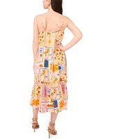 Sam & Jess Petite Printed Smocked-Hem Midi Dress