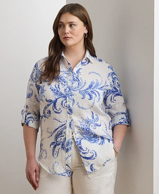Lauren Ralph Plus Relaxed-Fit Paisley Linen Shirt