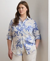 Lauren Ralph Plus Relaxed-Fit Paisley Linen Shirt