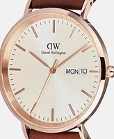 Daniel Wellington Men's Analog Brown Genuine Leather Watch, 40mm