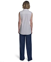 Halston Women's Cotton Tie-Waist Button-Front Sleeveless Blouse
