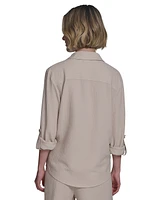 Halston Women's Collared Roll-Tab Button-Up Shirt