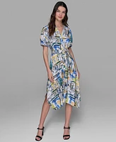 Karl Lagerfeld Paris Women's Printed Scene Belted High-Low Shirtdress