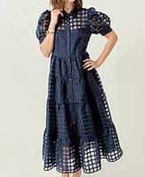 English Factory Women's Gridded Organza Tiered Maxi Dress