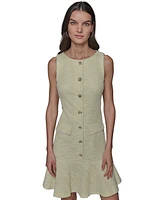 Karl Lagerfeld Paris Women's Tweed Button-Front Flounce-Hem Dress