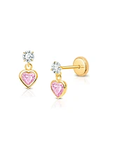 Tiny Blessings Children's 14K Gold Fearless Heart Pink & Clear Drop Girls' Screw Back Earrings