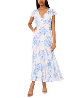 CeCe Women's Printed V-Neck Flutter-Sleeve Chiffon Dress