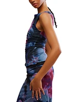 Free People Women's Ash Printed Ruched Mesh Top