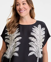 Vince Camuto Plus Placed-Print Boat-Neck Caftan Blouse
