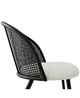 Set of 2 Rattan Back Counter Stools, Modern Boucle Bar Stools with Metal Legs for Kitchen Island-Maison