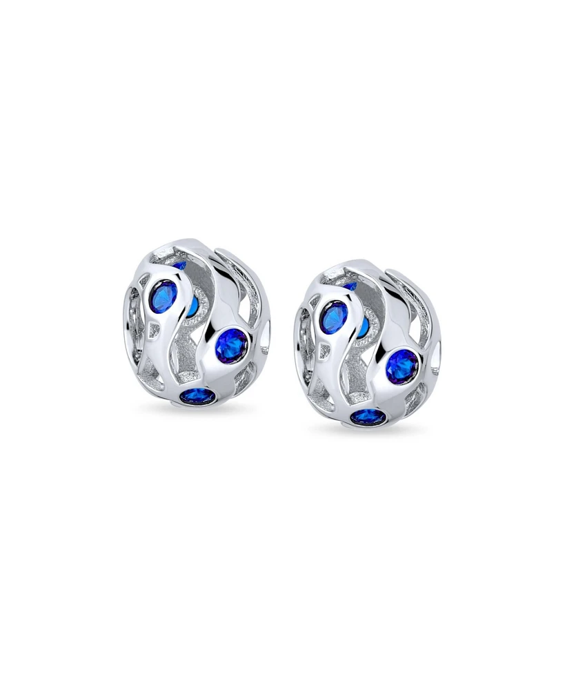 Bling Jewelry Set of 2 Wave Royal Blue Cubic Zirconia Charm Bead Simulated Sapphire Sterling Silver