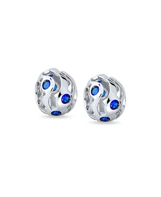 Bling Jewelry Set of 2 Wave Royal Blue Cubic Zirconia Charm Bead Simulated Sapphire Sterling Silver