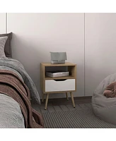 Speers Nightstand, 1 Drawer, 1 Shelf, Natural Oak / White