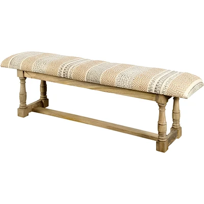 Geometric Upholstered Jute Accent Bench for Entryway or Living Room