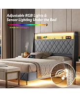Anbrosio 62" Wingback Bed With Built-In Lighting and Power Outlets
