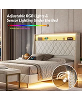 Anbrosio 62" Wingback Bed With Built-In Lighting and Power Outlets