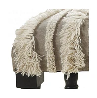 Modern Upholstered Bench with Black Legs and Striped Fabric for Home Decor