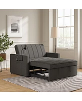 Duncan Modern Channel Tufted Upholstered Sleeper Sofa With Built-In Usb Port