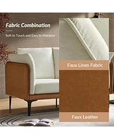 Vecent Modern Faux Leather-trimmed Fabric Sofa