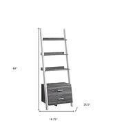 Rustic Wood Ladder Bookcase with Built-In Drawers – Stylish Storage Bookshelf