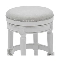 26" White Fabric And Solid Wood Swivel Backless Counter Height Bar Chair