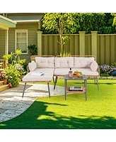 3 Pcs Corner Patio Furniture Cushioned Sofa Set with Small Coffee Table Outdoor