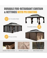 Outdoor Living 14x20FT Hardtop Gazebo, Permanent Metal Gazebo with Galvanized Steel Double Roof and Aluminum Frame, Curtain and Netting, Large Pavilio